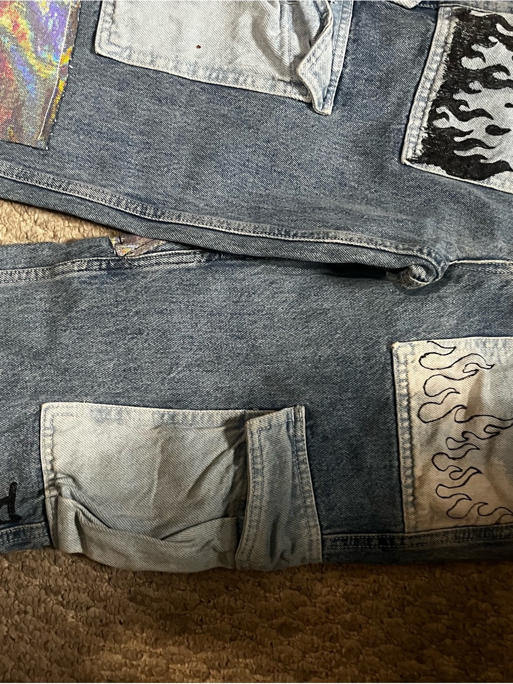 Light Blue Women’s Patchwork Flame Jeans - Picture 3 of 4